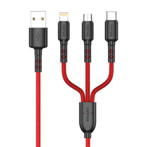 Vipfan 3-in-1 USB-C / Lightning / Micro USB kábel 1,5m (piros)