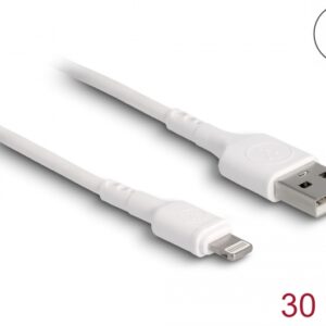 Delock USB töltő kábel iPhone™, iPad™, iPod™ eszközökhöz fehér 30 cm