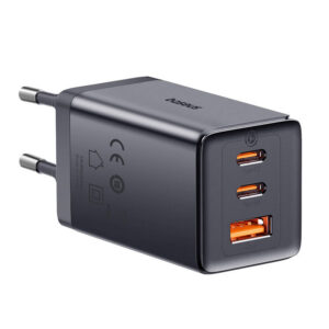 Baseus GaN5 Pro táptöltő, 2x USB-C + USB, 65 W + 1 m kábel (szürke)